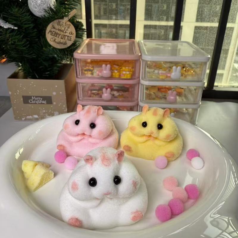 Handmade Silicone Tabab Squishy Hamster with little Squishy Cheese Catpaw Squeeze