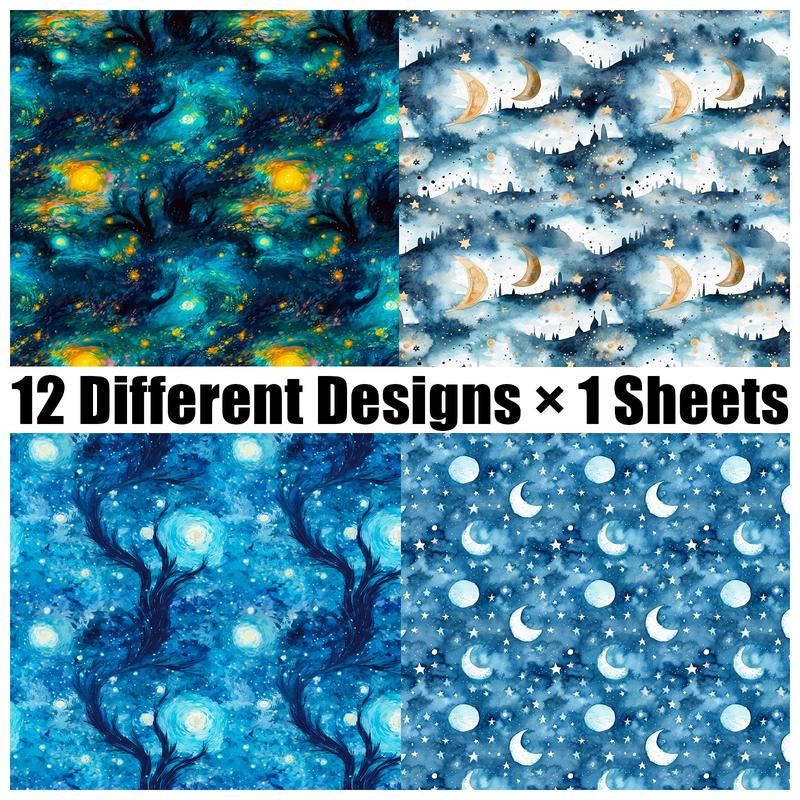 12pcs set Planet Series Pattern Decorative Paper, DIY Scrapbook Background Paper, Gifts & Wrapping Decor Supplies