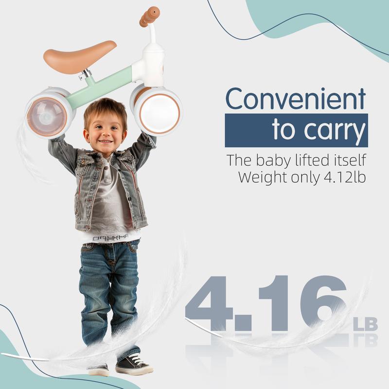 Baby Balance Bike with Light Wheels, Toddler Balance Bike, 4 Wheels  Bike Toddler First Birthday Christmas Gifts-No Pedal 4 Silence Wheels & Soft Seat for 1-3 Year Old