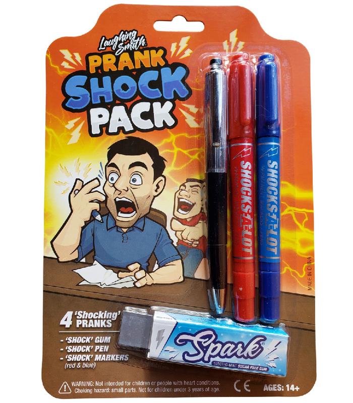 Laughing Smith Shocking Prank Kit 1 x Shock Pen, 2 x Shock Markers and 1x Shock Gum - Trick Your Friends and Family - Hilarious Electric Shock Game and Prank Stuff - Funny Shocker Gag Toys