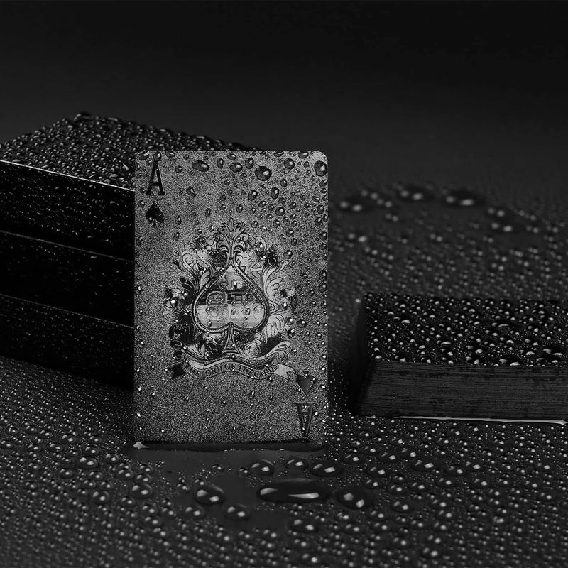 Cool Black Foil Poker Playing Cards, Waterproof Deck of Cards with Gift Box, Use for Party and Game