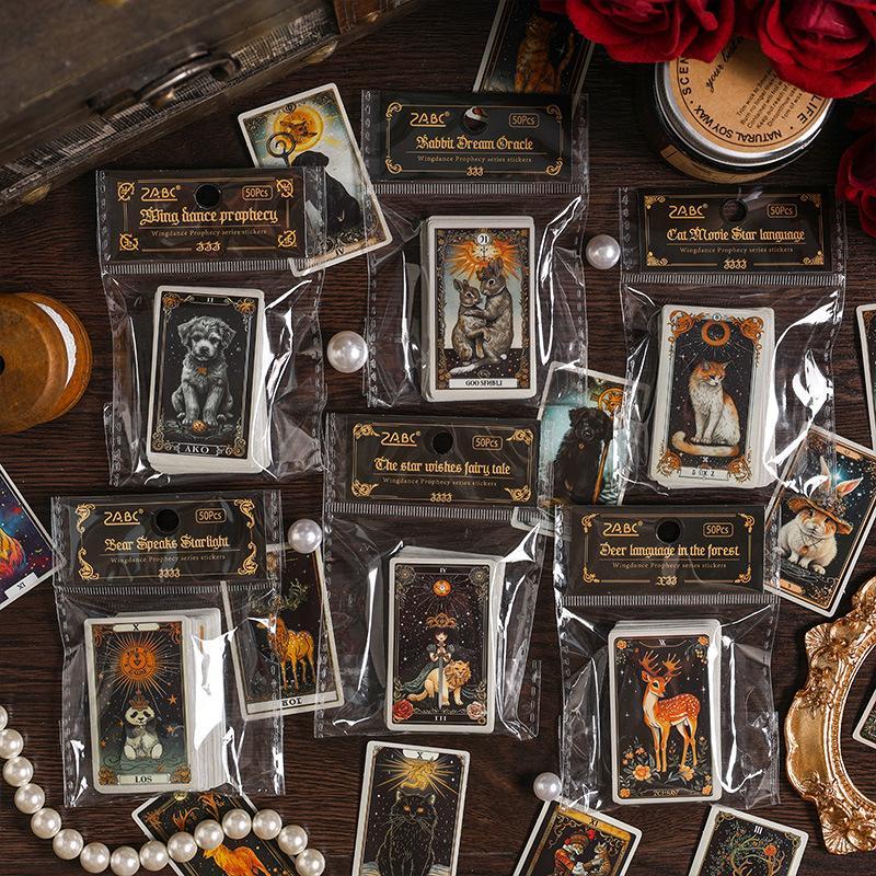 Mysterious Pocket Animal Divination Card Sticker, 50pcs set Animal Pattern Self-adhesive Sticker, Decorative Decal for Scrapbook & Diary