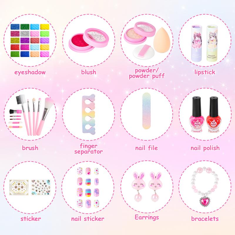 Pretend Play Makeup Kit,Washable Makeup Kit with Unicorn Bag,Make Up Kit for Christmas Birthday Gifts