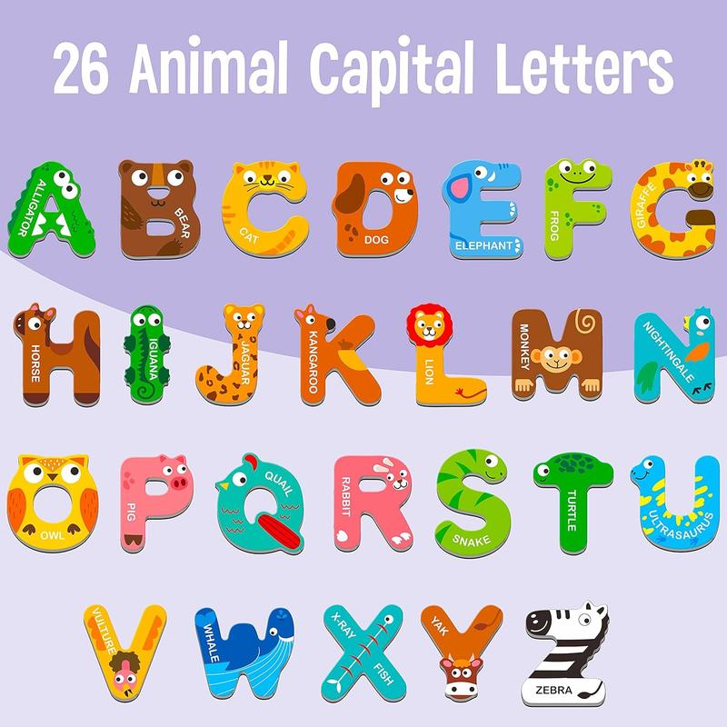 Large Size Magnetic Letters, Cute Animal Alphabet ABC Magnets For Fridge Colorful Uppercase Animals Toys Set Educational Spelling Learning Games For Kids, Toddlers 3 4 5 Years Old