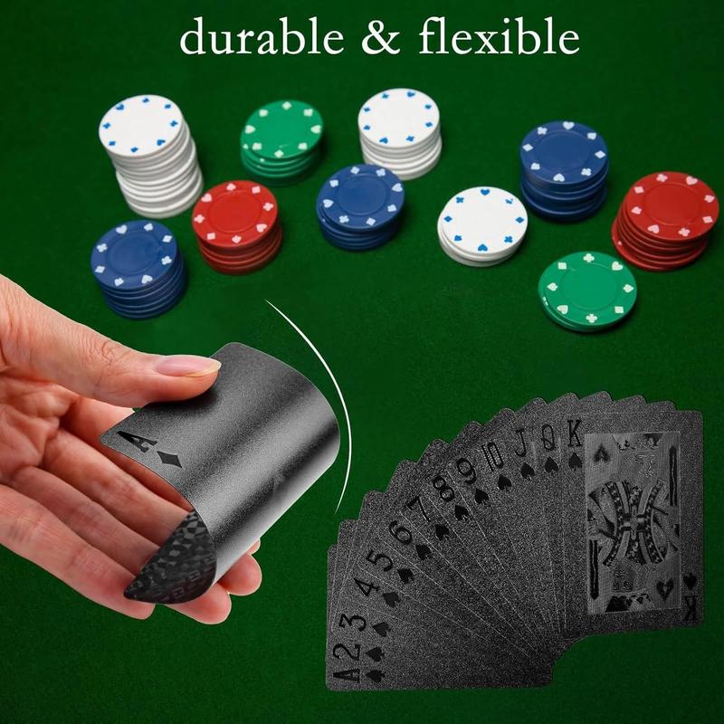 Cool Black Foil Poker Playing Cards, Waterproof Deck of Cards with Gift Box, Use for Party and Game
