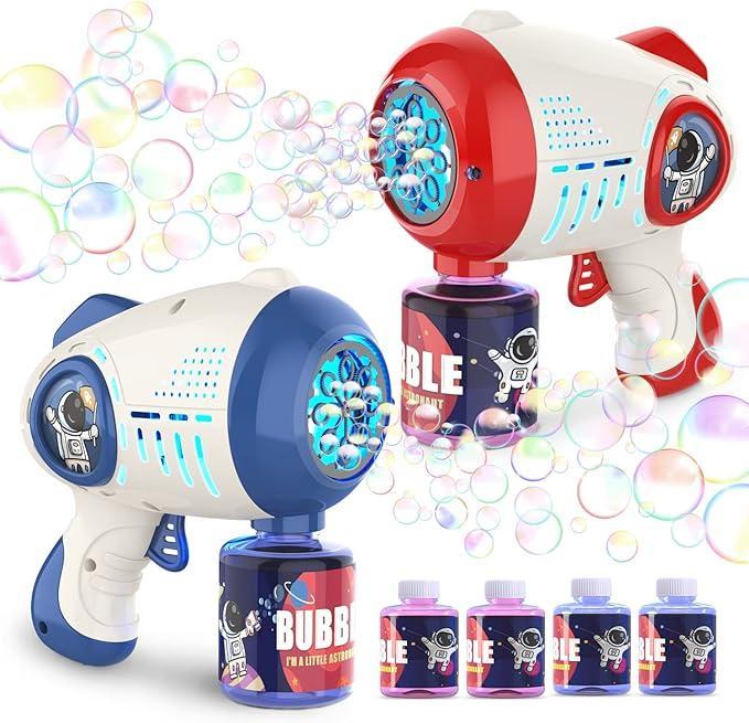 2 Set of Bubble Toy Light Up Bubble Machine with 8-Hole Blower and 4 Refill Packs automatic bubble maker, birthdays Christmas