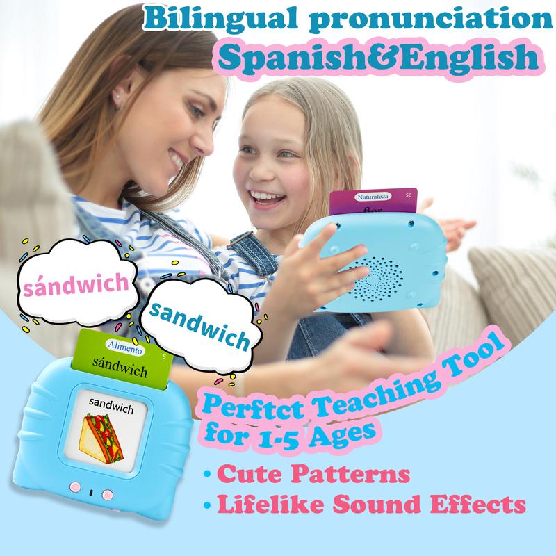 English & Spanish Bilingual Talking Flash Cards Toy for Kids with 224 Sight Words -  Educational Language Learning Toy