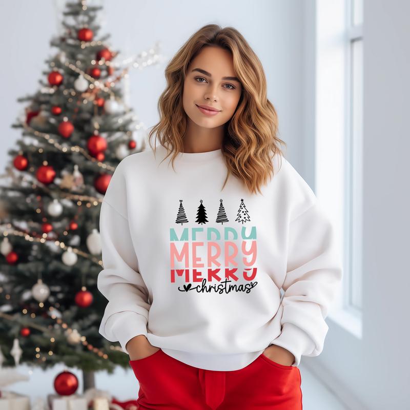 6Sheets Merry Christmas Christmas Tree Iron on Transfers for T-Shirts,Merry Christmas Heat Transfer Ready to Press Iron on Decals for T-Shirt Clothes DIY