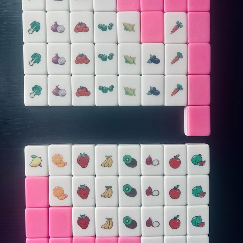 Friendly game set 65 tiles 3cm*2cm*1.4cm White Pink Fruits & Vegetables partern