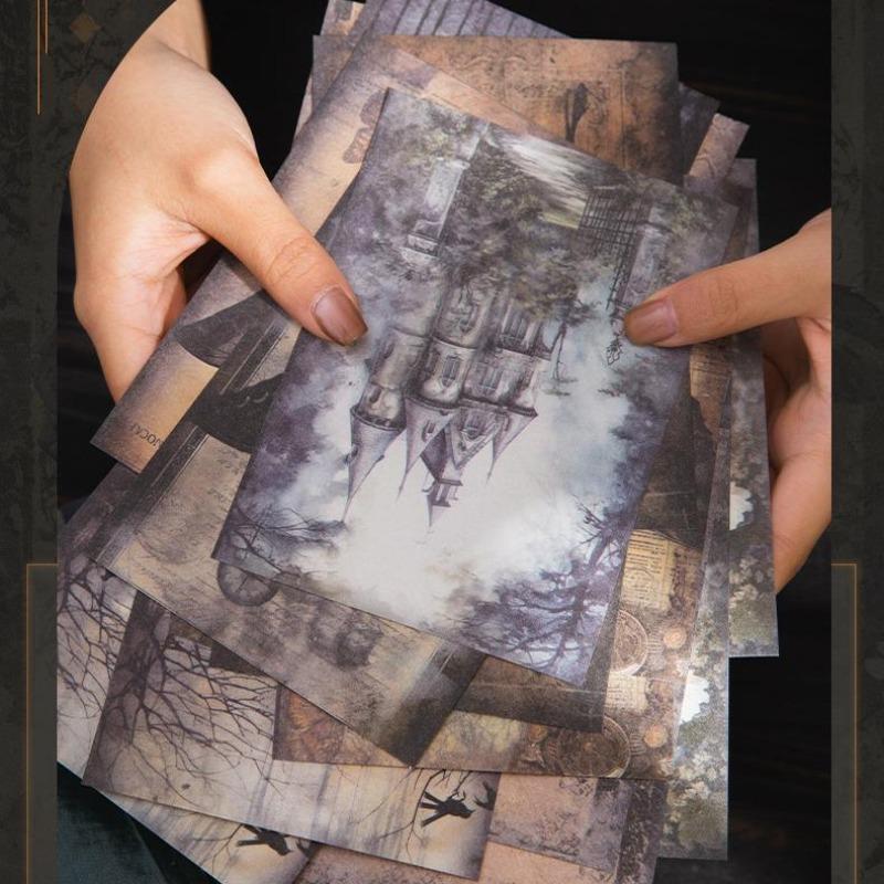 Dark Fantasy Series Material Paper, 10pcs set Creative Retro Dark Handbook Decoration DIY Base Material, Scrapbooking & Stamping Supplies
