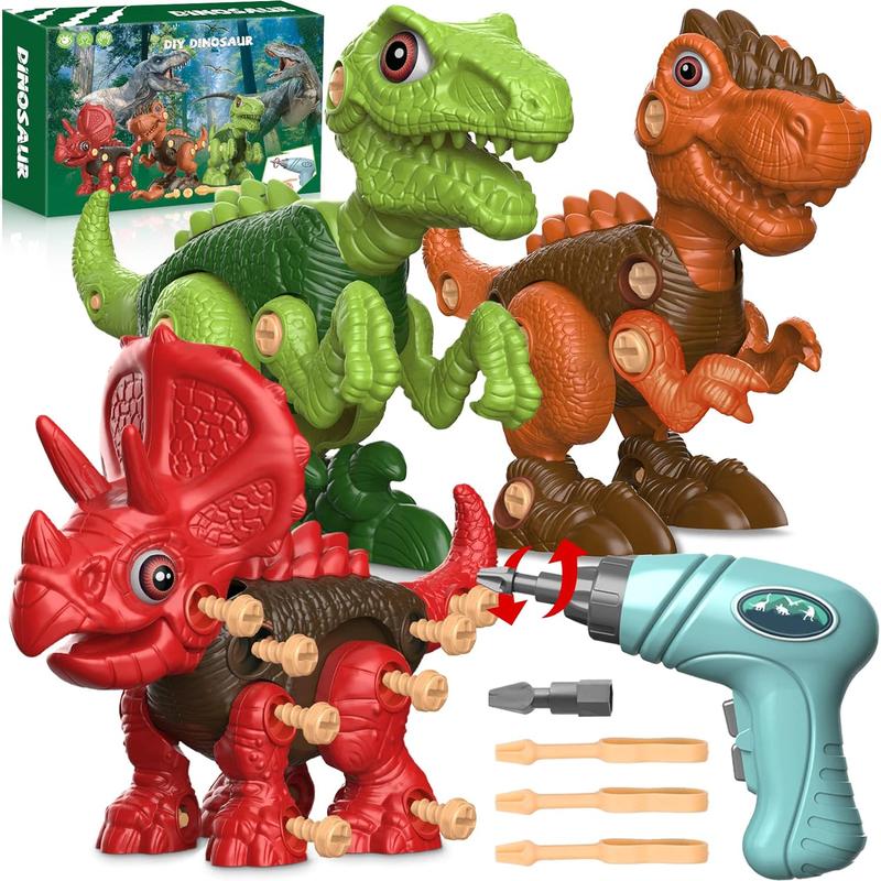 Christmas 2024 Gifts for Kids 3 Dinosaur Animal Toys Gift for Kids Take Apart STEM Kid,Construction Building Kid Toys with Electric Drill, Party Christmas Birthday Gifts for Boys Girls Jumbo Realistic Dinosaur Toy Set