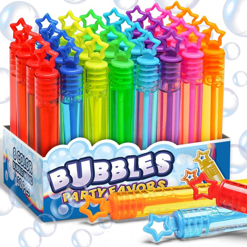 32 Pack 8 Colors Neon Bubbles Party Favors For Kids, Mini Star Bubble Wand Bulk In Gift Box as Goody Bags Stuffer, Classroom Giveaways, Carnival Prizes Toy, Birthday Treats, Party Supplies For Toddlers