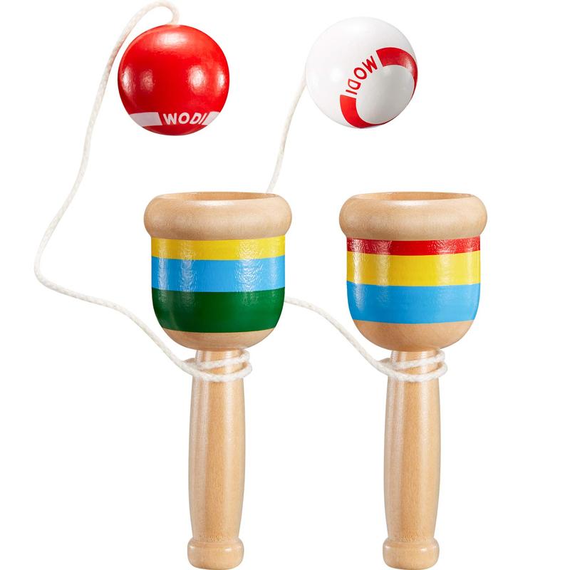 2 Pieces Jacks Game with Ball Paddle Ball with String Cup and Ball Game Mini Wood Catch Ball, Hand Eye Coordination Ball Catching Cup