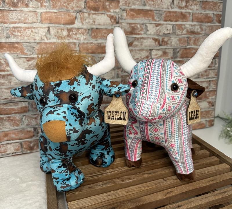 Personalized Farm Pals Stuffed Plushies | Stuffed Farm Animals | Personalized Highland Cow | Longhorn Cow Plushie | Christmas Gift