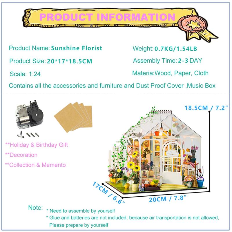 DIY Miniature House Kit, 1 Count Wooden DIY Miniature House Kit with Dust Cover, Creative Room Assembly Kit, Birthday Gift for Friends