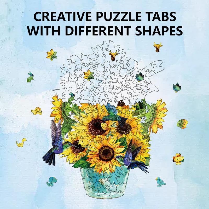 Wooden Jigsaw Puzzles - Sunflower, 200 Piece Luxurious Shaped Wooden Puzzles for Adults and Kids, Family Game