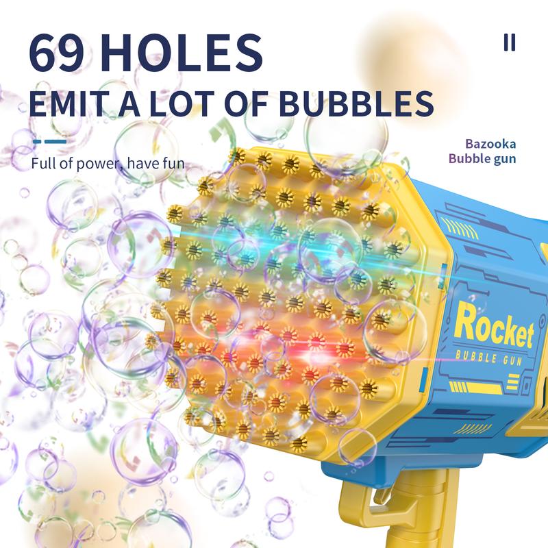 Bubble Machine Gun with 69 Holes and Colorful Lights Bubble Maker Machine