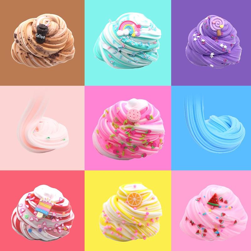 9 Pack Dual Color Butter Slime Kit for Girls,Non Sticky and Super Soft Sludge Toy,DIY Slime Party Favor for Boys,Birthday Gifts for Kids.