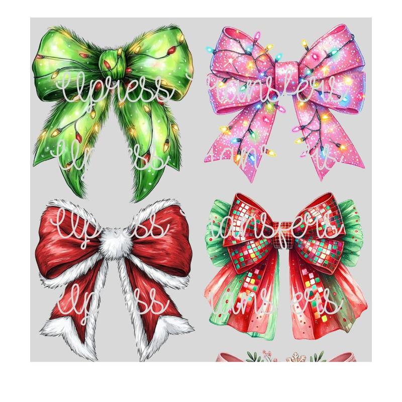 Christmas Bows DIY Tshirt DTF Transfers Gang Sheet 22” wide x 60” long DIY Direct to Film T Shirt Transfers