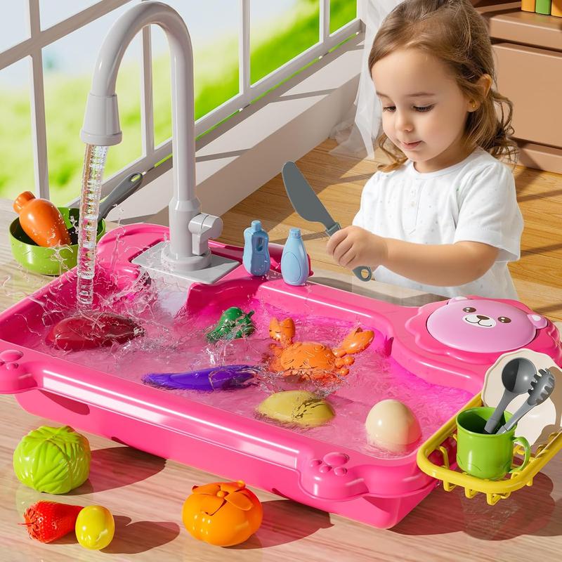 Play Sink with Running Water, Kitchen Sink Toys with Electric Faucet, Play Kitchen Accessories, Kids Role Play Dishwasher Toy for Ages 3 4 5 6 Year Old Toddlers Kids Boys Girls (Blue)