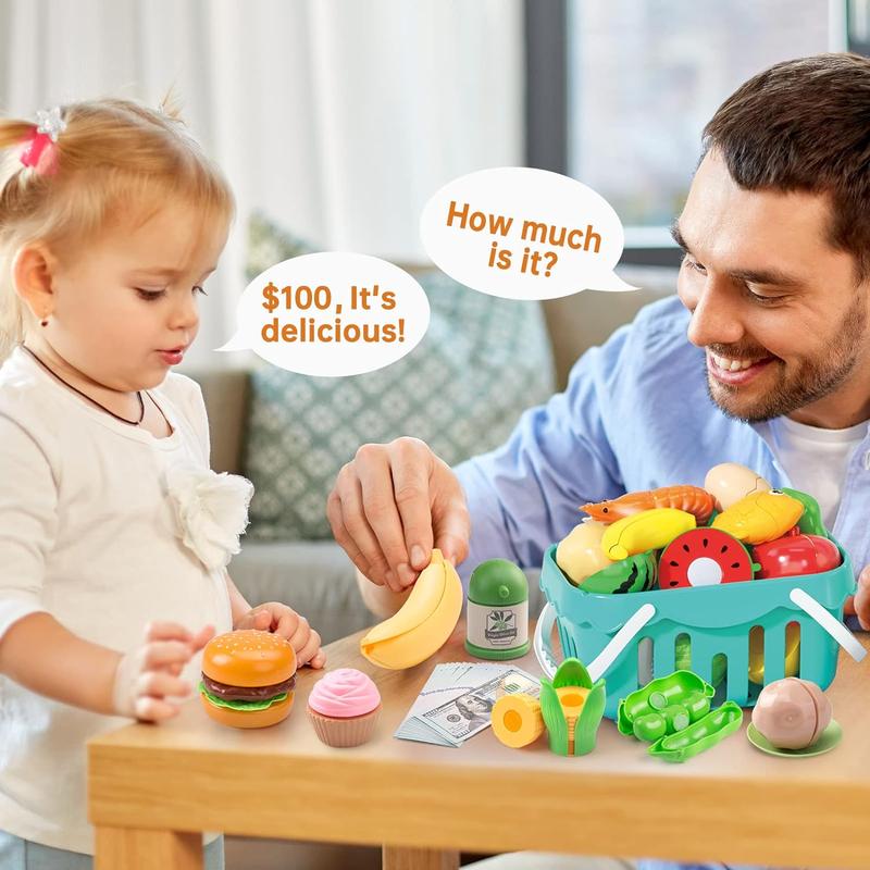130Pcs Kitchen Playset, Toddler Pretend Cooking Play Pots, Pans,Pretend play, Daily Food Fruit Veges
