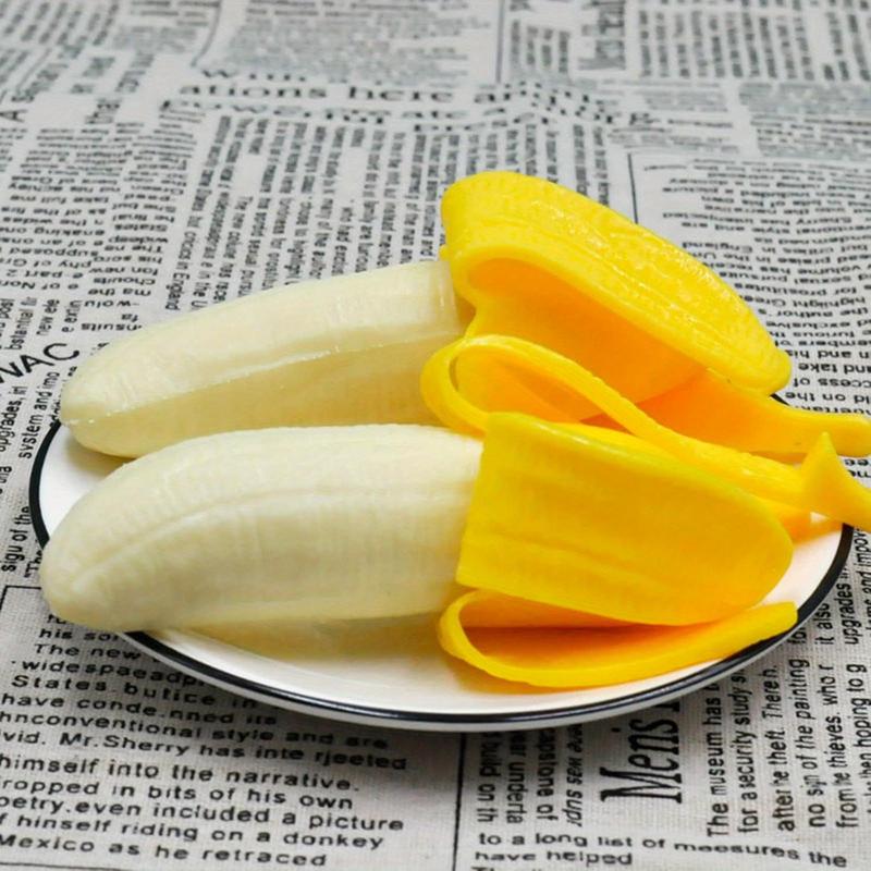 3pcs banana squeeze toy Fake Banana Elastic Fidget toy Novelty Stress Relief toy Funny Peel fake banana fruit stress relief toy