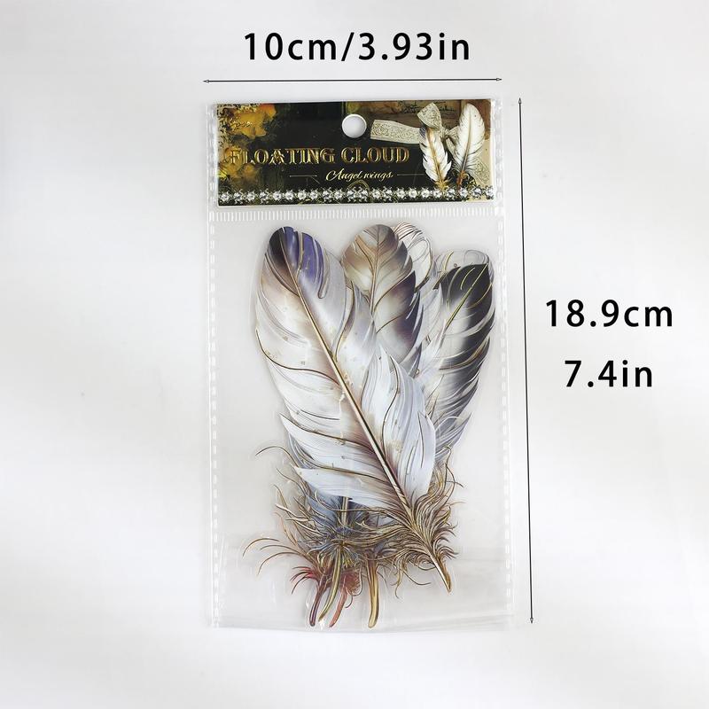Feather Pattern Sticker, 5 Counts pack Waterproof Pet DIY Scrapbooking Art Collage Junk Journal Decor Sticker, Stationery Supplies