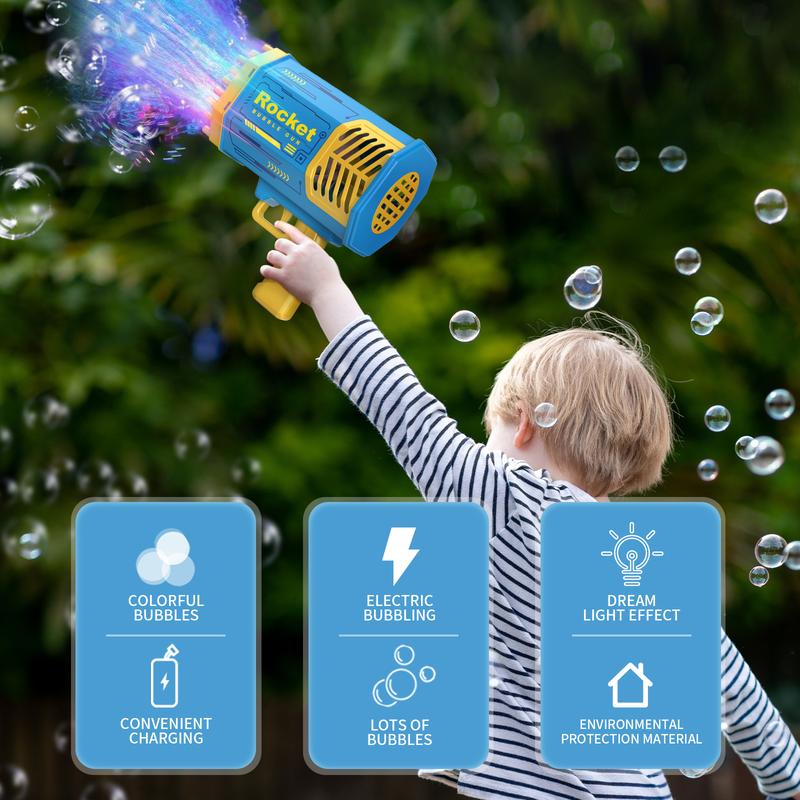Bubble Machine Gun with 69 Holes and Colorful Lights Bubble Maker Machine