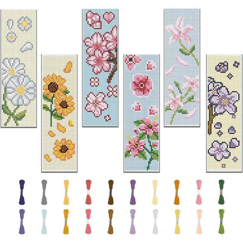 Floral Pattern DIY Cross Stitch Bookmark Kit (with Random Color Tool), 1 Set DIY Cross Stitch Kit for Beginners, Book Page Decoration, Gift for Friends [Package List As Picture Shown]