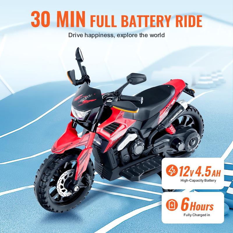 Kids Ride on Motorcycle 12V Electric Motorbike with LED for Kids Aged 3+