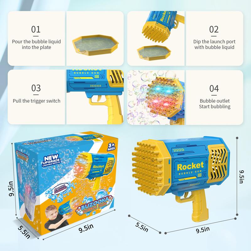 Bubble Machine Gun with 69 Holes and Colorful Lights Bubble Maker Machine