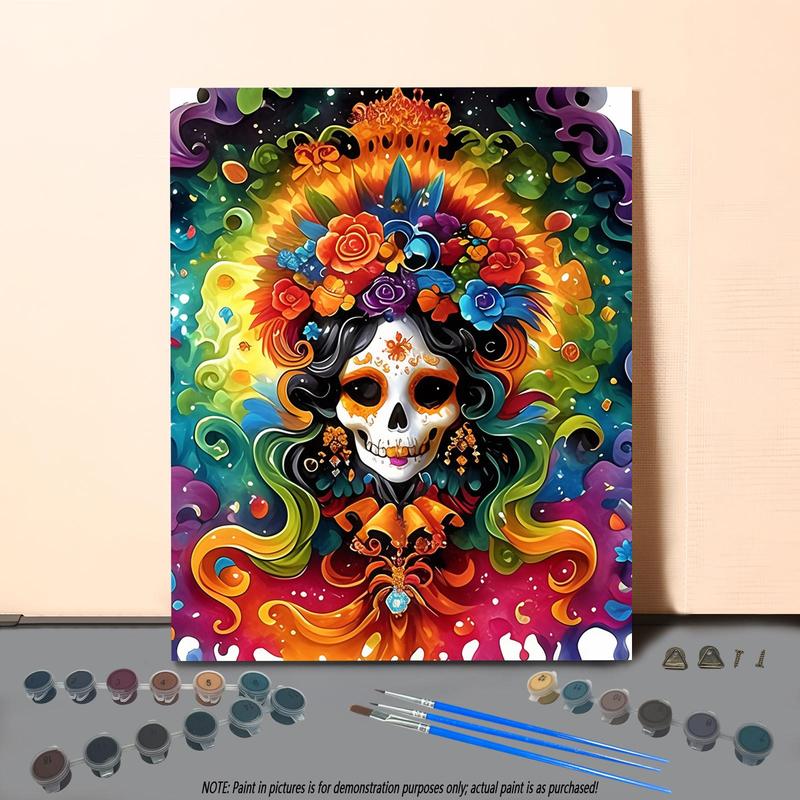 Day Of The Dead Skull Pattern DIY Painting By Numbers Kit, 1 Set DIY Paint By Numbers Kit with Tools, Wall Art Decoration for Home Living Room Bedroom