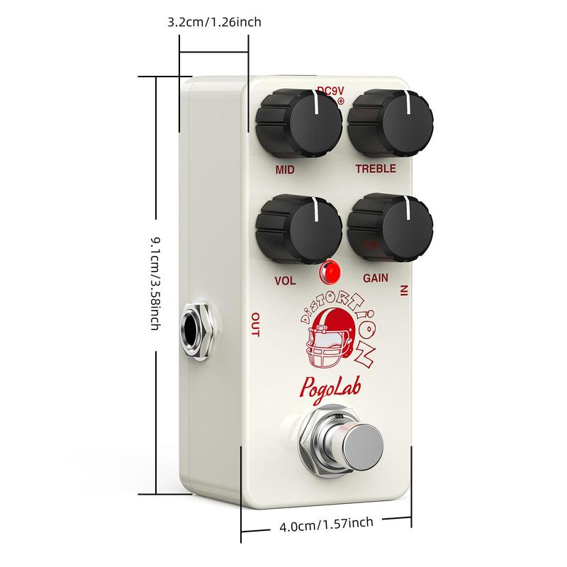 POGOLAB Distortion Guitar Pedal, Mini Analog Distortion Pedal, Two-brand EQ, Mid & Treble, True Bypass DC 9V for Electric Guitar