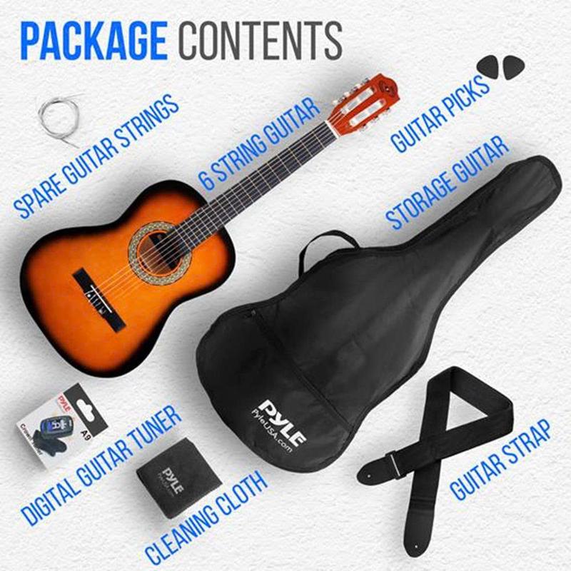 Acoustic Guitar Kit, 3 4 Junior Size Instrument for Beginner Kids, Adults, 36” Sun Burst Matte - YOUTH MUSIC