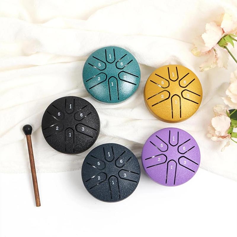 3 Inch 6-tone Mini Steel Tongue Drum, 1 Count Portable Hand Drum Percussion Instrument for Beginner, Musical Instrument for Home & School