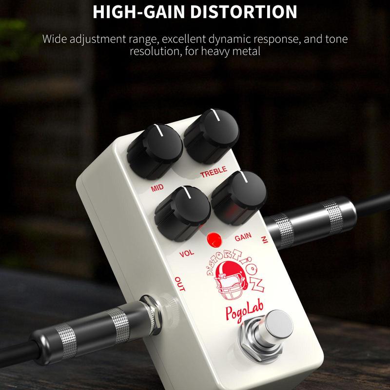 POGOLAB Distortion Guitar Pedal, Mini Analog Distortion Pedal, Two-brand EQ, Mid & Treble, True Bypass DC 9V for Electric Guitar
