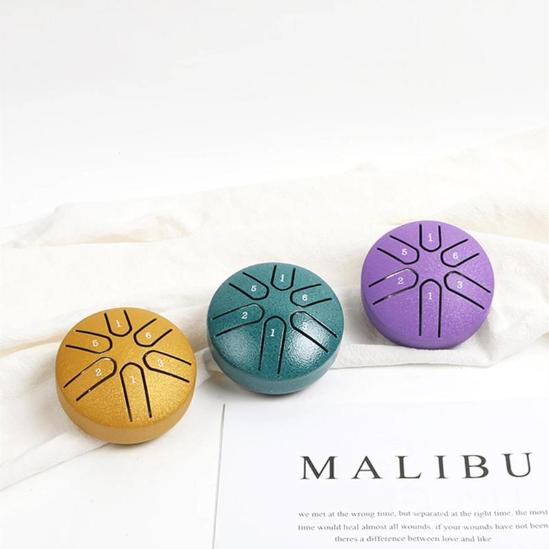 3 Inch 6-tone Mini Steel Tongue Drum, 1 Count Portable Hand Drum Percussion Instrument for Beginner, Musical Instrument for Home & School
