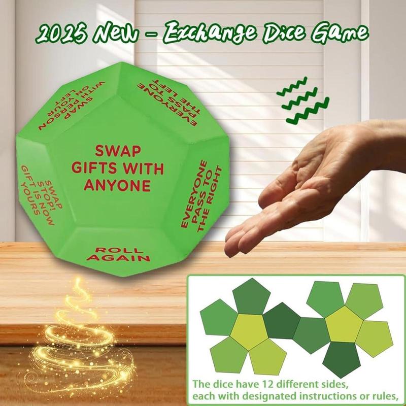 Christmas Gift Exchange Dice, 1 Count 12 Different Sides Gift Exchange Game, Party Game Dice for Family Party, Party Activities