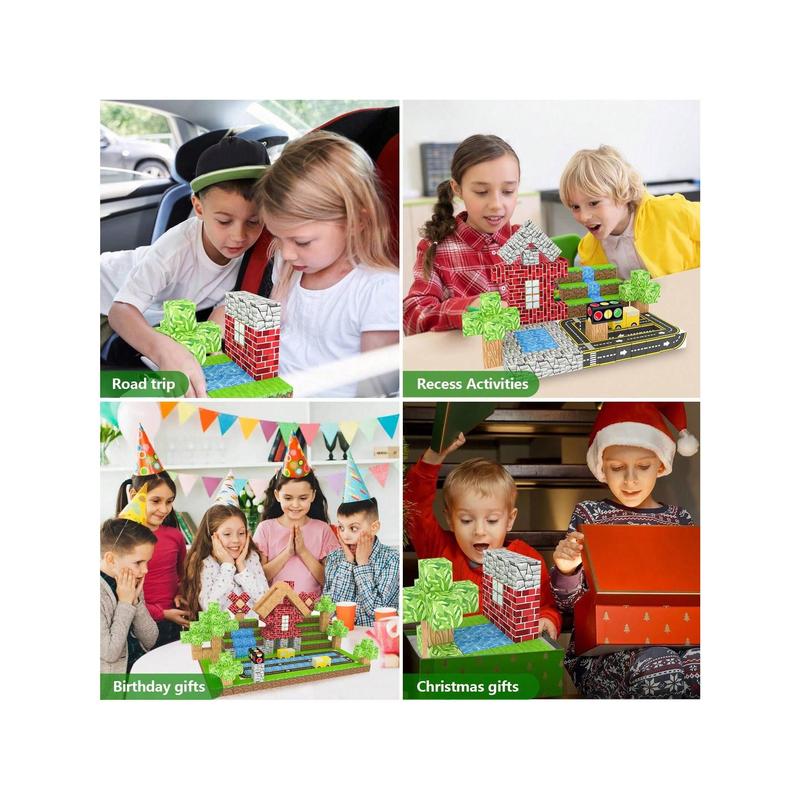 100PCS Magnetic Building Blocks For Kids Ages 4-8,Magnet STEM Sensory Toys- Build Mine World Set,Tiles Road Track,Christmas Birthday Gifts Toy，Christmas Toys Gifts