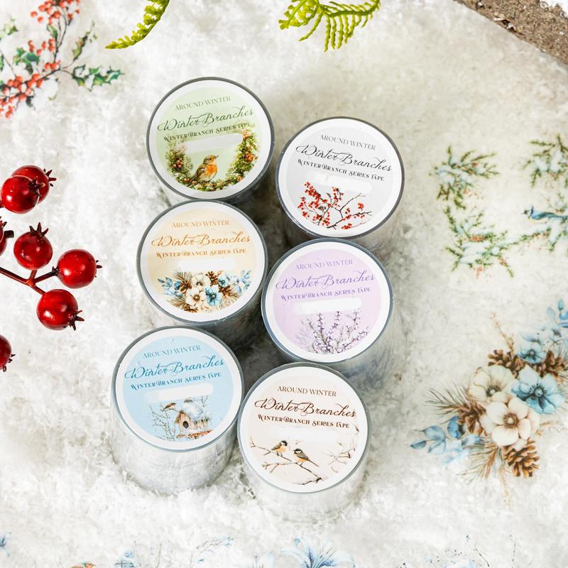 Winter Branch Pattern Washi Tape, 1 Count Scrapbooking & Stamping Tape, DIY Decorative Tape for Scrapbooking, Journaling, Gift Wrapping, Christmas Gift