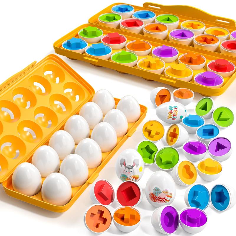 Sensory Montessori Toys Gifts -12 Toy Eggs with Eggs Holder, Color Matching Eggs Shape Sorter for Kid