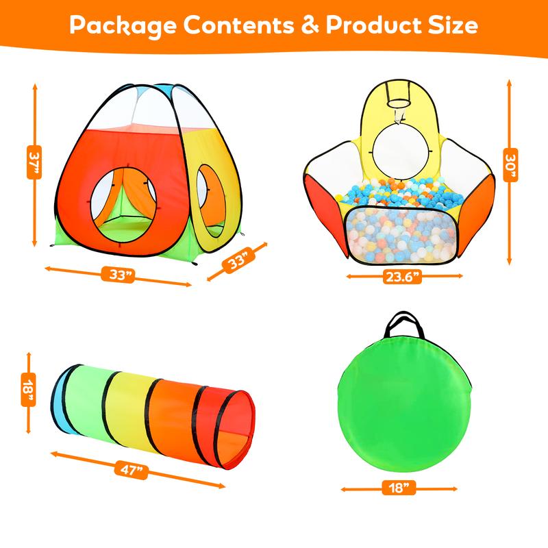 3PC Kids Play Tent for Children 4-12 Years with Play Tunnel, Ball Pit Pop Up Toddler Playhouse for Boys & Girls Toys Indoor Outdoor Gifts pit tunnel