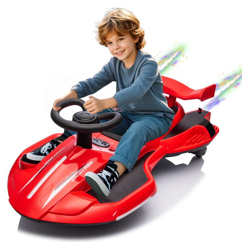 Pink Yellow Red White Green Purple 12V Kids Ride On Electric Toy Wiggle Car,360 Degree Drift in place,Spray function,Front&Side Lights design,Bluetooth,Music,Birthday Christmas Gift for Kids Aged 3+