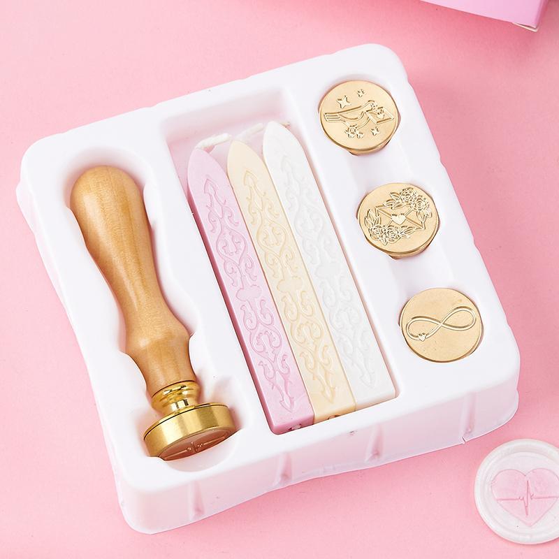 Wax Seal Stamp Set, Sealing Wax Stamp Kit with Wooden Handle & Candle, DIY Scrapbooking & Stamping Supplies for Home Decor