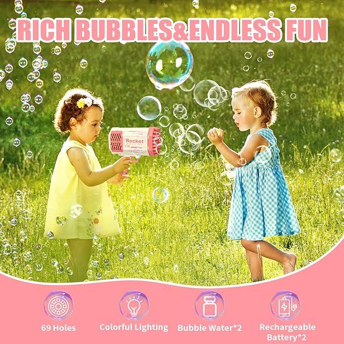 Bubble Machine, 2024 Upgraded Bubble Machine,  69 Holes Automatic Bubbles Machine for Kids Adults Outdoor Toys Gift for Birthday Wedding Party Bubble Blaster for Indoor Bubble Blower bubbly  blaster