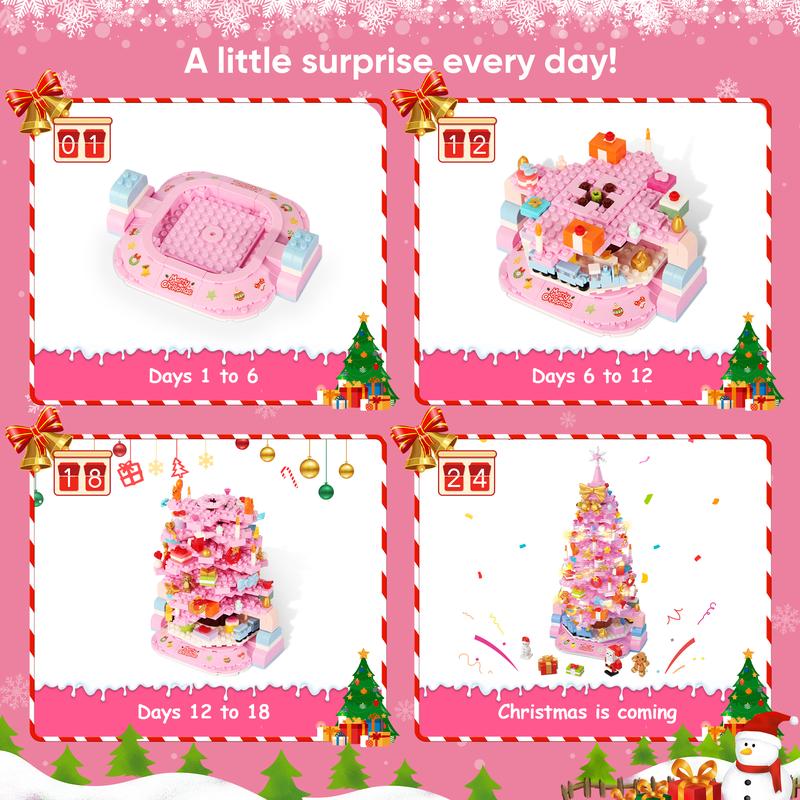 Advent Calendar 2024 Christmas Tree Building Toys Sets,24 Days Surprise Christmas Countdown,with mini Gingerbread Men,Snowmen,Santa Claus,Christmas Gifts Home Decoration for Aged 12 And Above