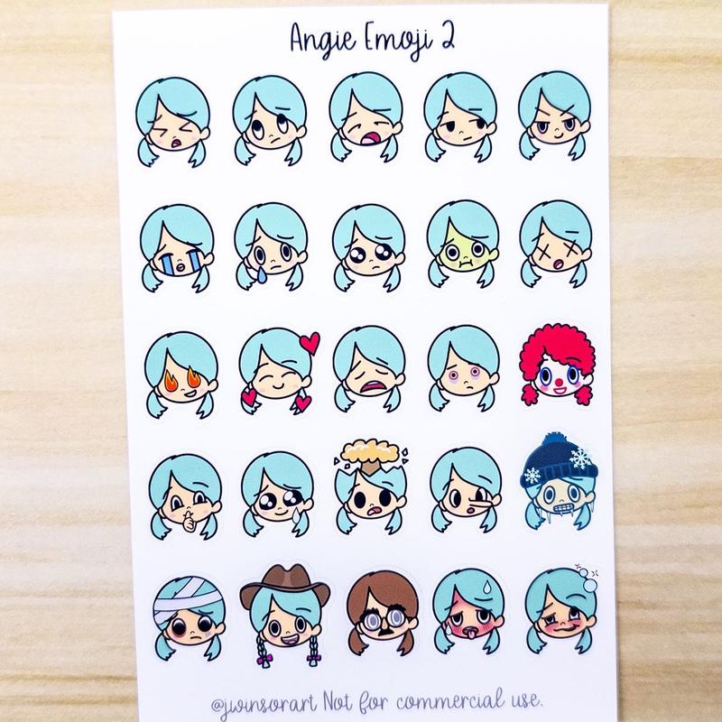 Angie Emoji Mood Emoti Planner Sticker Sheet Bujo Cute Kawaii Girl
