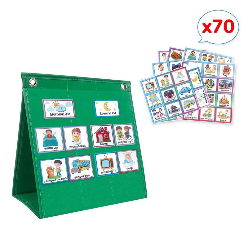 Visual Schedule Calendar with 70pcs Cards & Storage Bag & Clear Stickers, 1 Set DIY Early Education Learning Supplies for Toddlers, Educational Toys for Boys & Girls [Package List as Picture Shown]