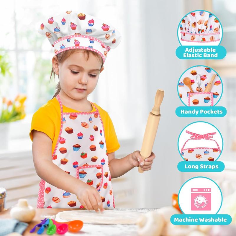 Birthday Gifts for 3-8 Year Old Girls Cute Stuff Apron for Girls Kids Cooking Sets Toys Kids Chef Hat and Apron Easter Christmas Stocking Stuffers White-with Cookbook