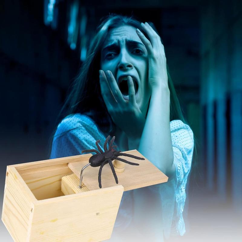 Original Spider Prank Box,Handdmade Wooden Pop Out Rubber Spider Scare Box Joke Toys Prank Adults Prank Gift Halloween